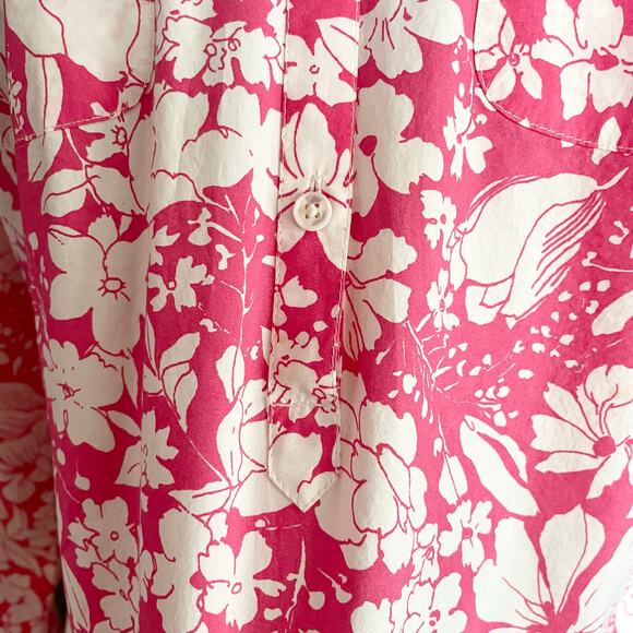 Talbots Pink White Floral Print Button Up Shirt Sz 10 Long Sleeves Crisp Cotton - Picture 8 of 10